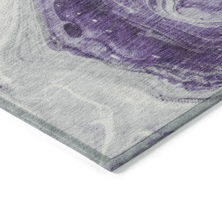 8' X 10' Purple And Silver Abstract Washable Indoor Outdoor Area Rug