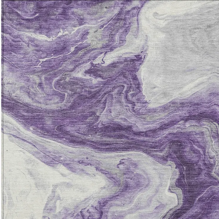 8' X 10' Purple And Silver Abstract Washable Indoor Outdoor Area Rug