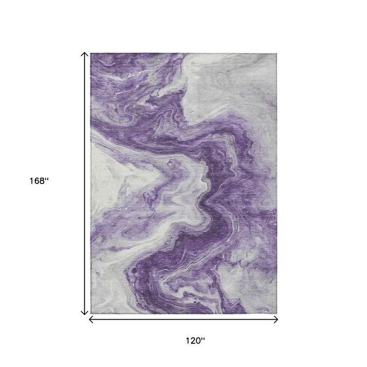 10' X 14' Purple And Silver Abstract Washable Indoor Outdoor Area Rug