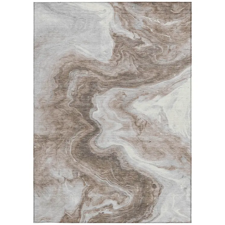 5' X 8' Taupe And Silver Abstract Washable Indoor Outdoor Area Rug