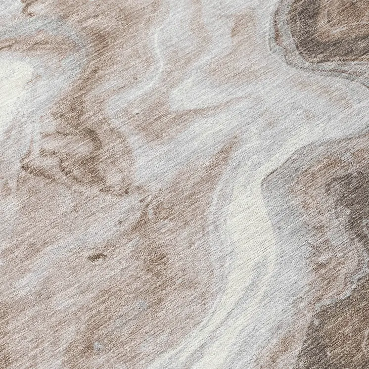 8' Taupe And Silver Round Abstract Washable Indoor Outdoor Area Rug
