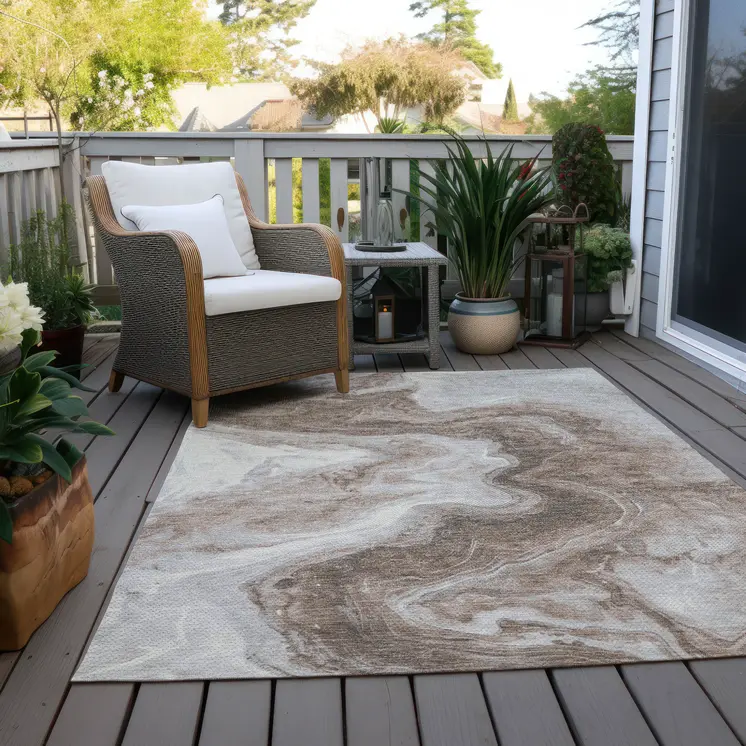 8' X 10' Taupe And Silver Abstract Washable Indoor Outdoor Area Rug