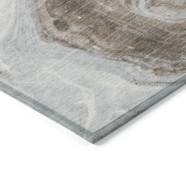 9' X 12' Taupe And Silver Abstract Washable Indoor Outdoor Area Rug