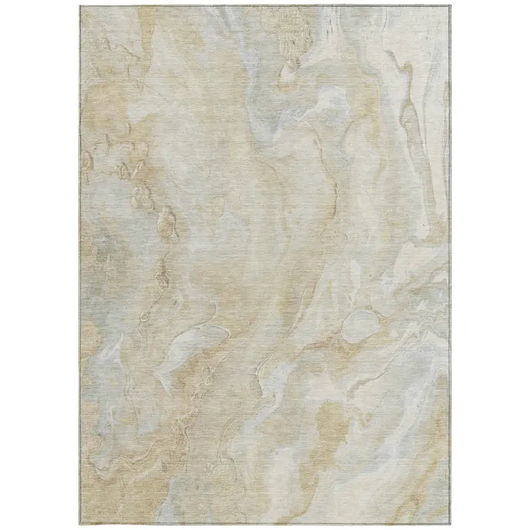8' X 10' Beige And Silver Abstract Washable Indoor Outdoor Area Rug