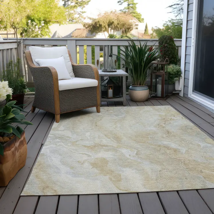 8' X 10' Beige And Silver Abstract Washable Indoor Outdoor Area Rug