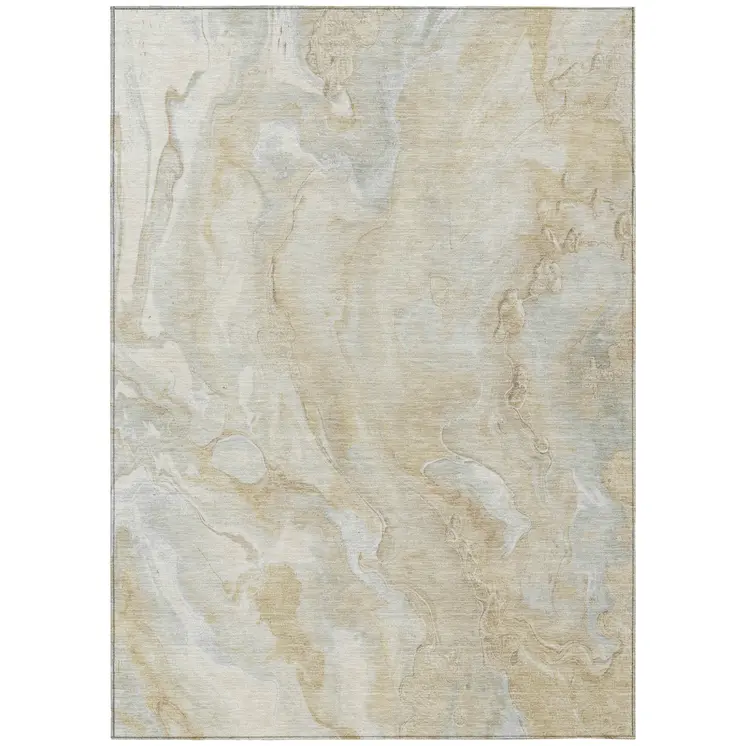 8' X 10' Beige And Silver Abstract Washable Indoor Outdoor Area Rug