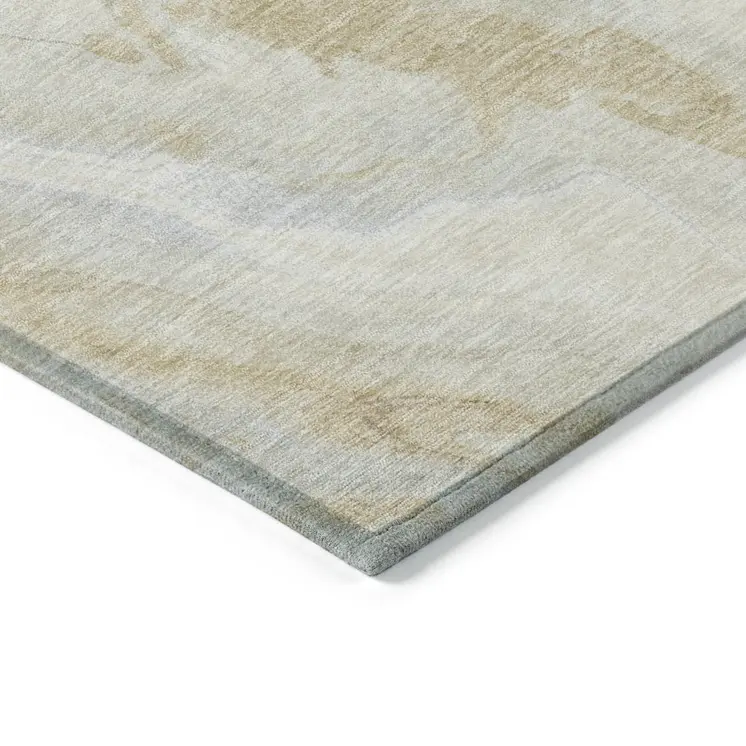 8' X 10' Beige And Silver Abstract Washable Indoor Outdoor Area Rug