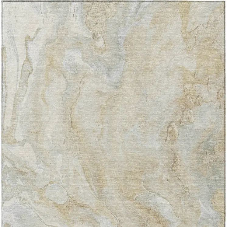 10' X 14' Beige And Silver Abstract Washable Indoor Outdoor Area Rug