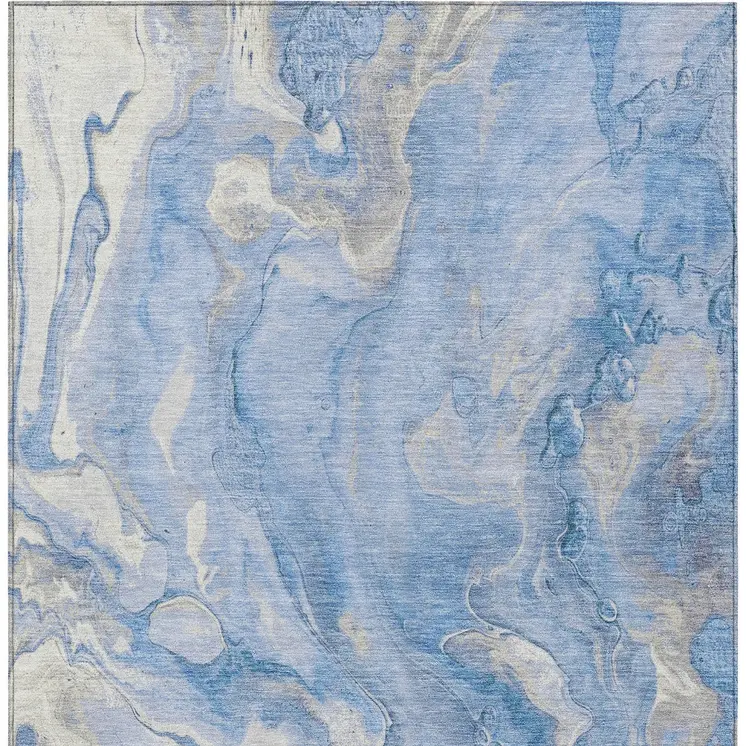 5' X 8' Blue And Silver Abstract Washable Indoor Outdoor Area Rug