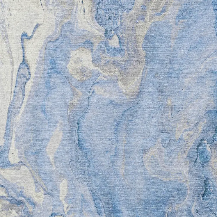 5' X 8' Blue And Silver Abstract Washable Indoor Outdoor Area Rug