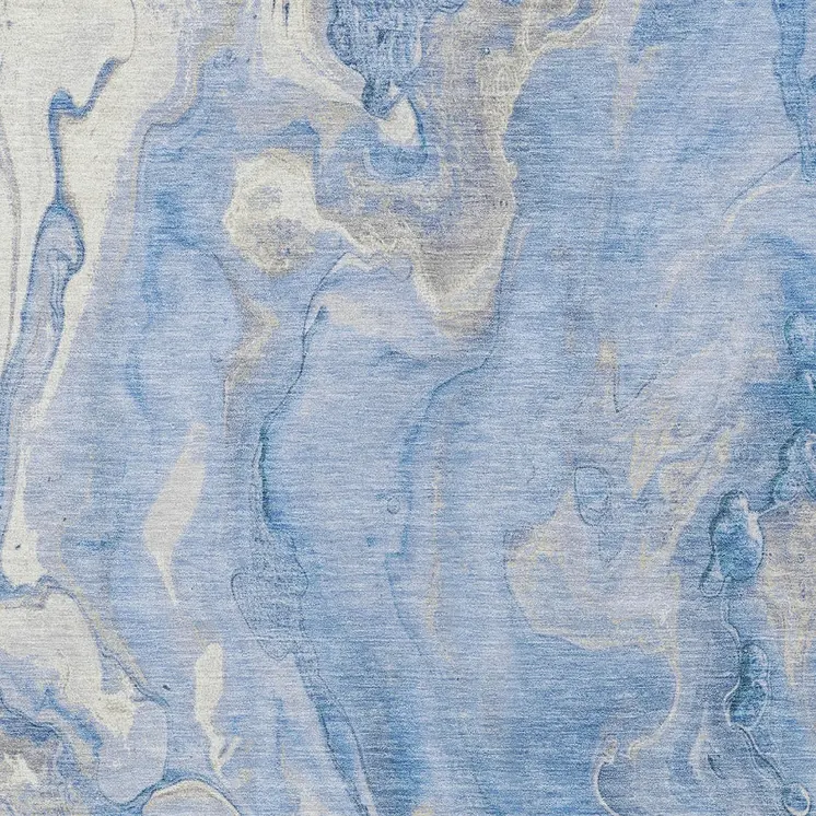 8' X 10' Blue And Silver Abstract Washable Indoor Outdoor Area Rug