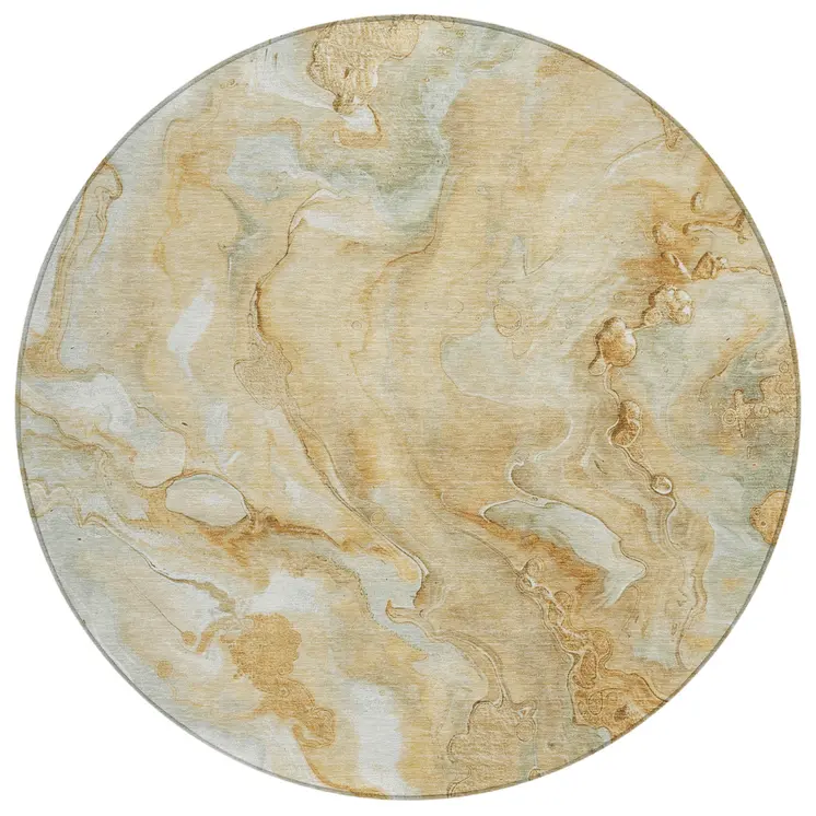 8' Gold And Silver Round Abstract Washable Indoor Outdoor Area Rug