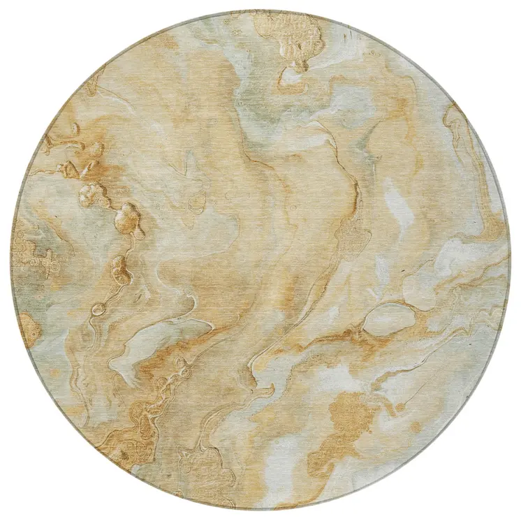 8' Gold And Silver Round Abstract Washable Indoor Outdoor Area Rug