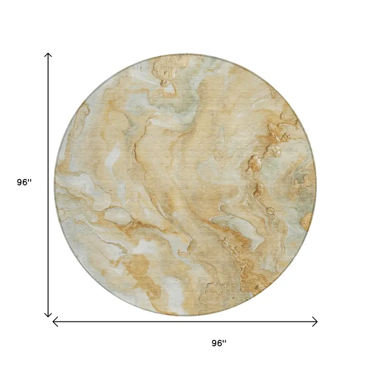8' Gold And Silver Round Abstract Washable Indoor Outdoor Area Rug