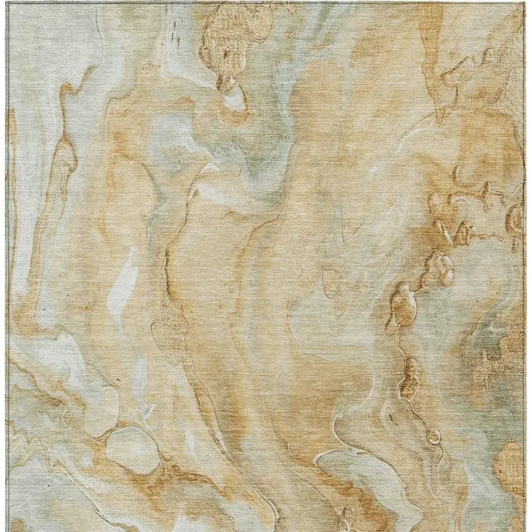 8' X 10' Gold And Silver Abstract Washable Indoor Outdoor Area Rug