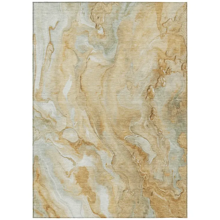 8' X 10' Gold And Silver Abstract Washable Indoor Outdoor Area Rug