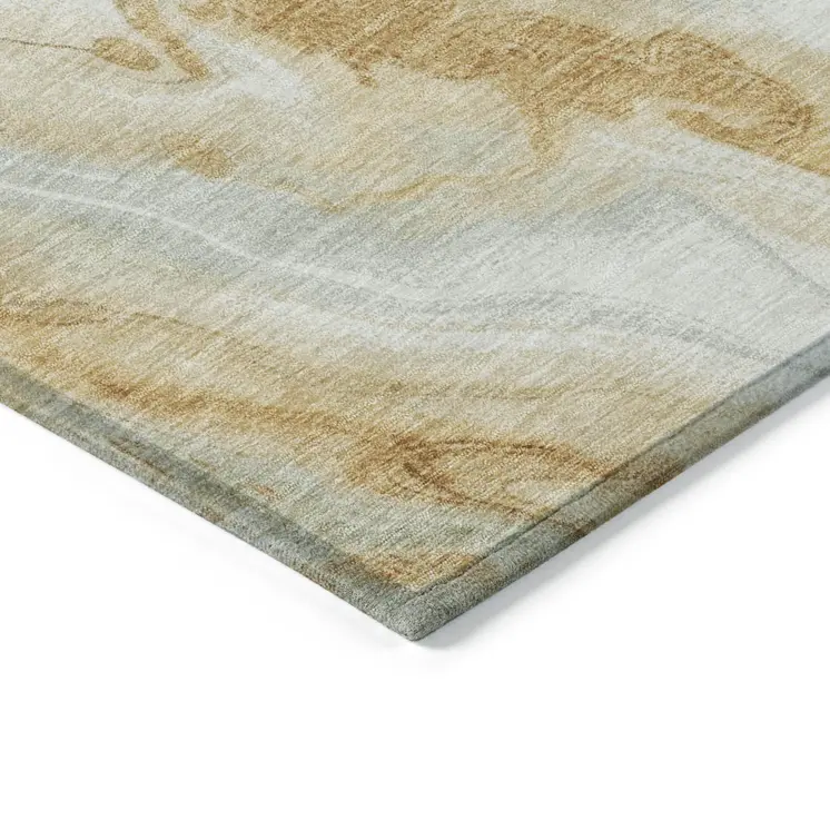 8' X 10' Gold And Silver Abstract Washable Indoor Outdoor Area Rug