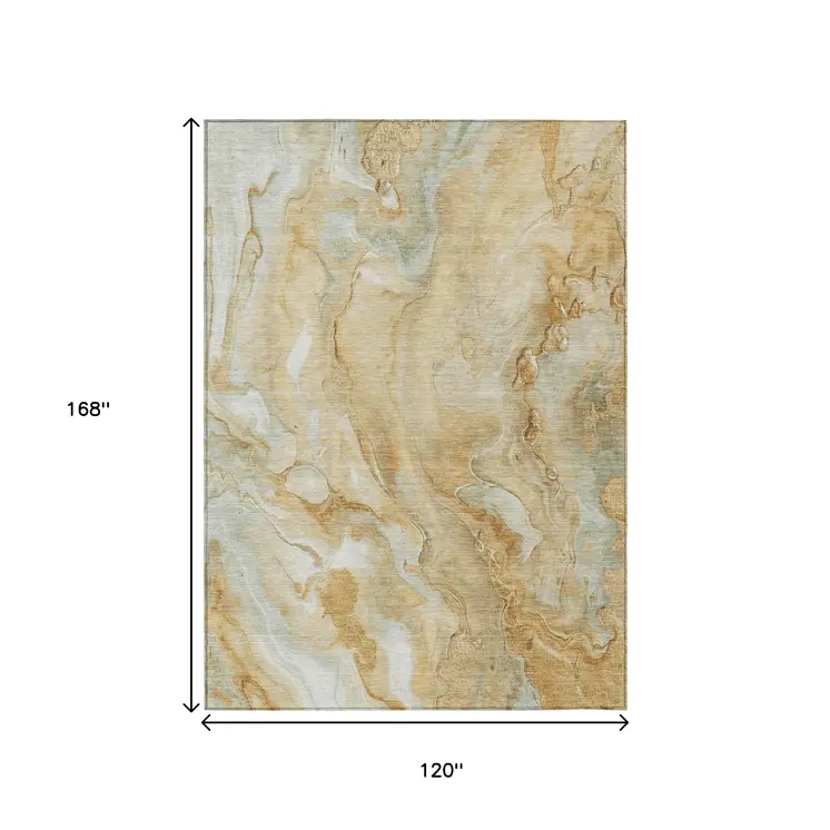 10' X 14' Gold And Silver Abstract Washable Indoor Outdoor Area Rug