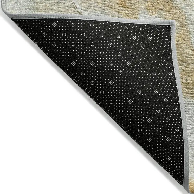 10' X 14' Gold And Silver Abstract Washable Indoor Outdoor Area Rug