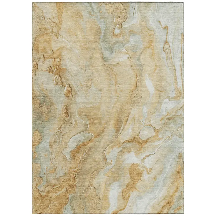 10' X 14' Gold And Silver Abstract Washable Indoor Outdoor Area Rug