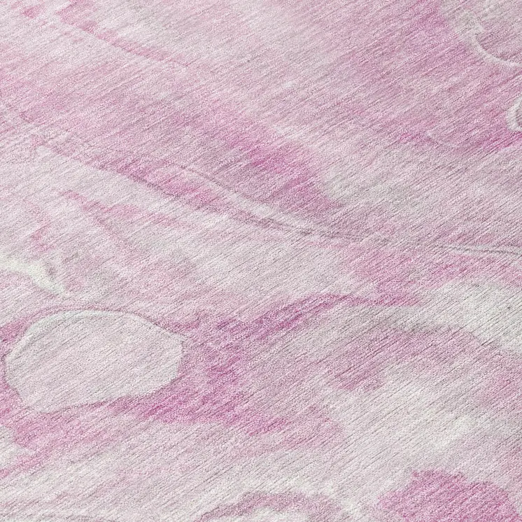 8' Pink And Silver Round Abstract Washable Indoor Outdoor Area Rug