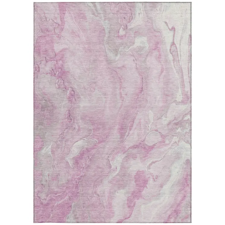 9' X 12' Pink And Silver Abstract Washable Indoor Outdoor Area Rug