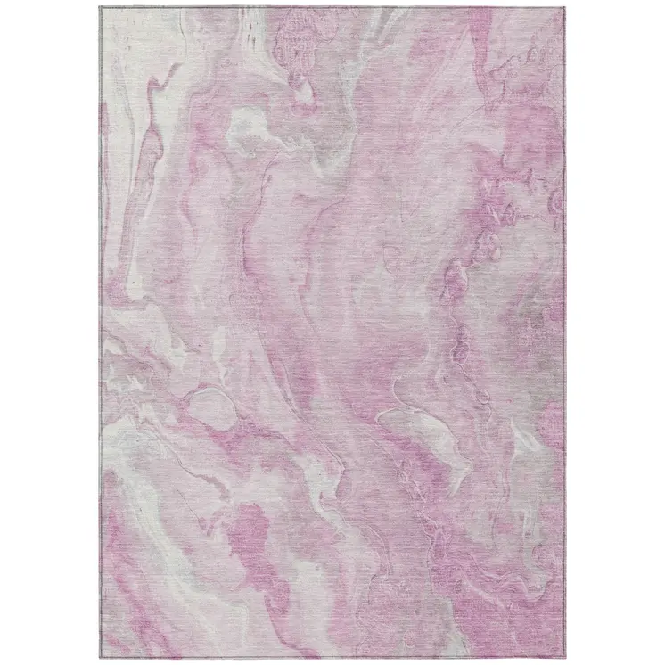 9' X 12' Pink And Silver Abstract Washable Indoor Outdoor Area Rug
