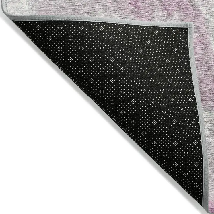 9' X 12' Pink And Silver Abstract Washable Indoor Outdoor Area Rug
