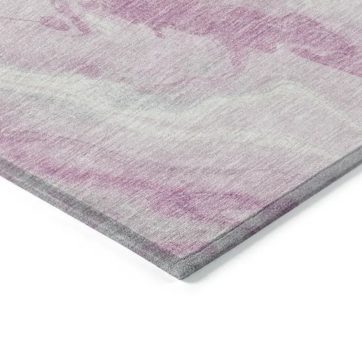 9' X 12' Pink And Silver Abstract Washable Indoor Outdoor Area Rug