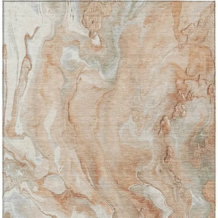 5' X 8' Salmon And Silver Abstract Washable Indoor Outdoor Area Rug