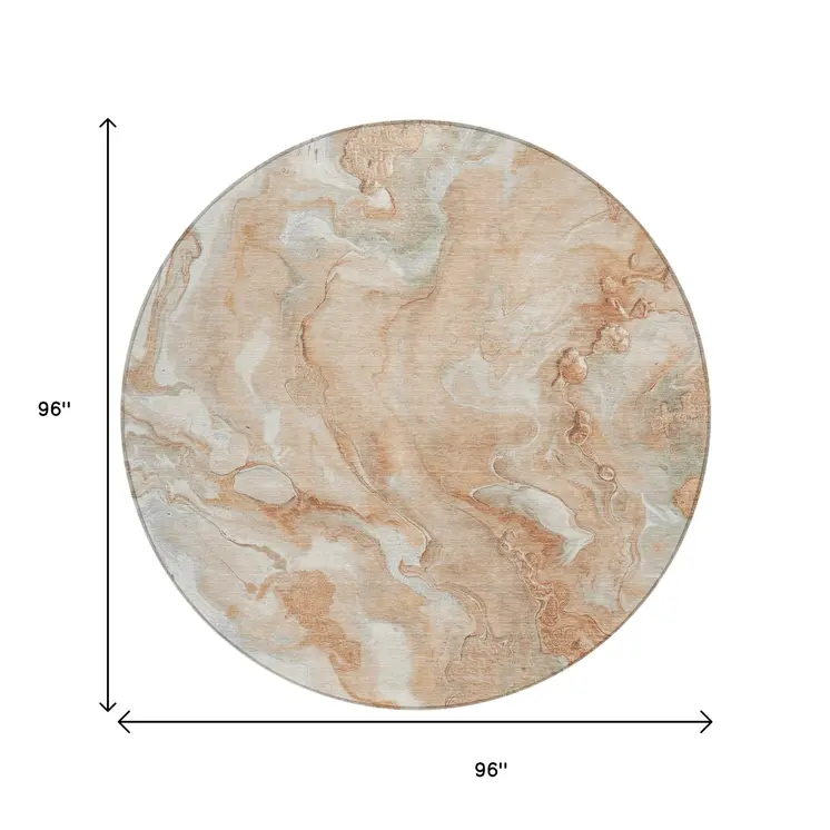 8' Salmon And Silver Round Abstract Washable Indoor Outdoor Area Rug