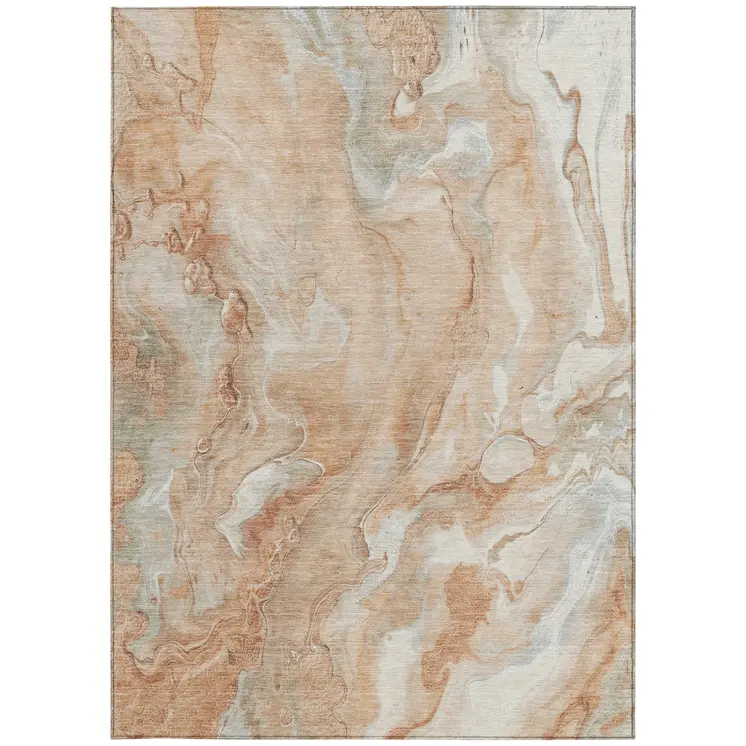 8' X 10' Salmon And Silver Abstract Washable Indoor Outdoor Area Rug