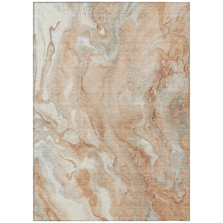 9' X 12' Salmon And Silver Abstract Washable Indoor Outdoor Area Rug