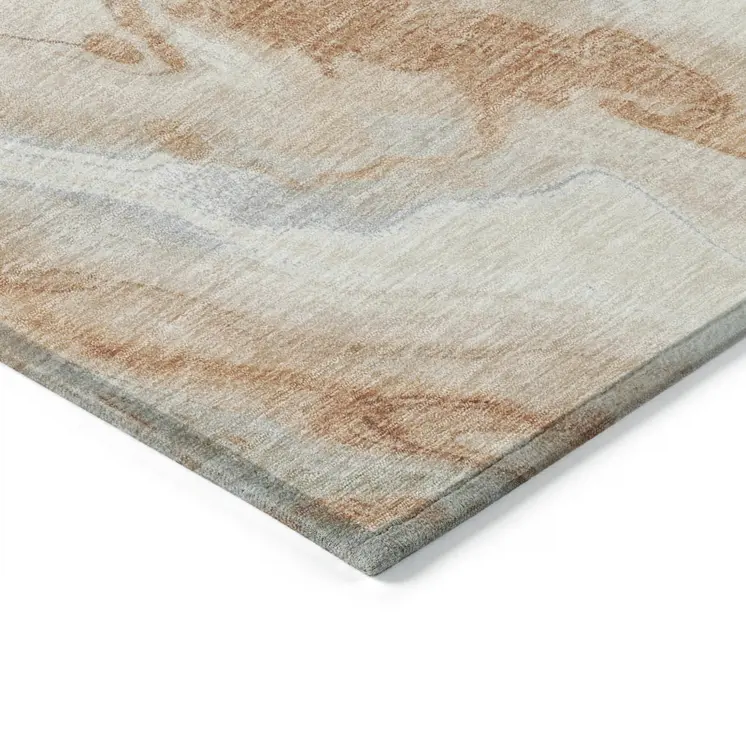 9' X 12' Salmon And Silver Abstract Washable Indoor Outdoor Area Rug