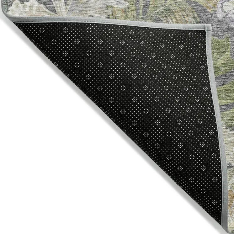 5' X 8' Gray Beige And Olive Green Botanical Leaves Washable Indoor Outdoor Area Rug