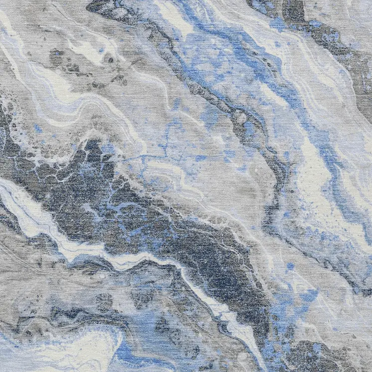 5' X 8' Blue And Silver Abstract Washable Indoor Outdoor Area Rug