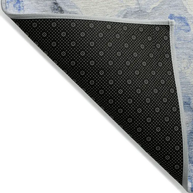 10' X 14' Blue And Silver Abstract Washable Indoor Outdoor Area Rug