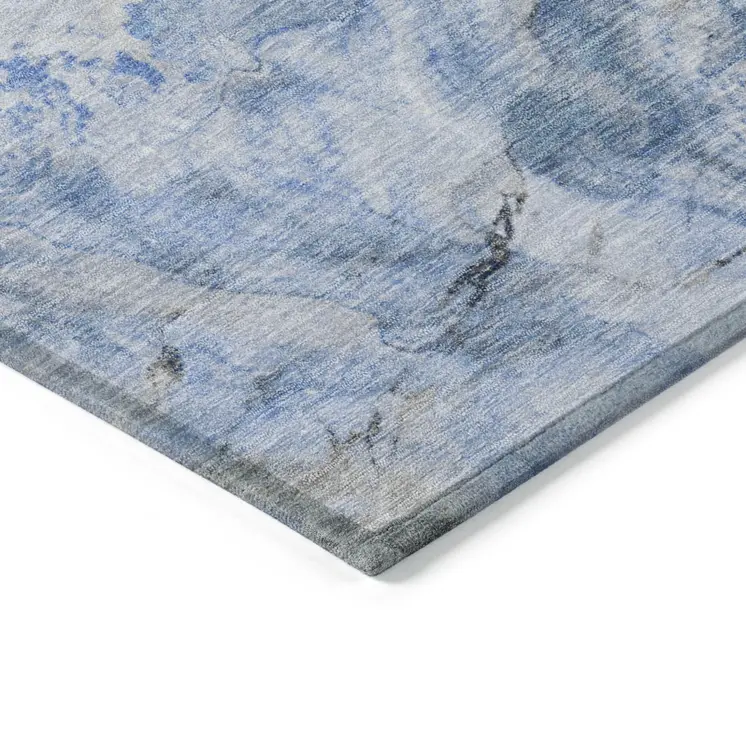 10' X 14' Blue And Silver Abstract Washable Indoor Outdoor Area Rug