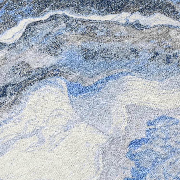10' X 14' Blue And Silver Abstract Washable Indoor Outdoor Area Rug