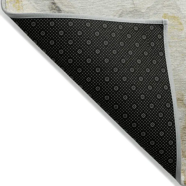 3' X 5' Gold And Silver Abstract Washable Indoor Outdoor Area Rug