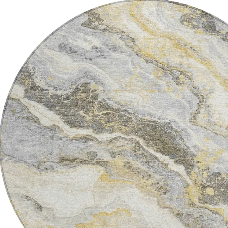 8' Gold And Silver Round Abstract Washable Indoor Outdoor Area Rug