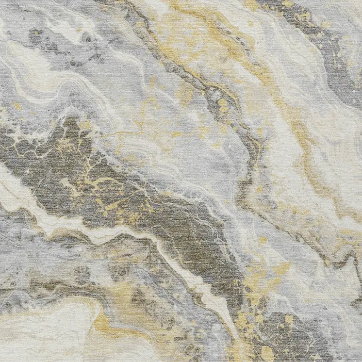 9' X 12' Gold And Silver Abstract Washable Indoor Outdoor Area Rug