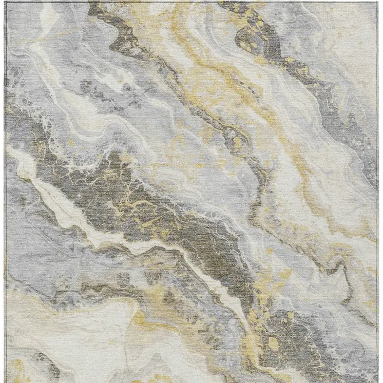 10' X 14' Gold And Silver Abstract Washable Indoor Outdoor Area Rug