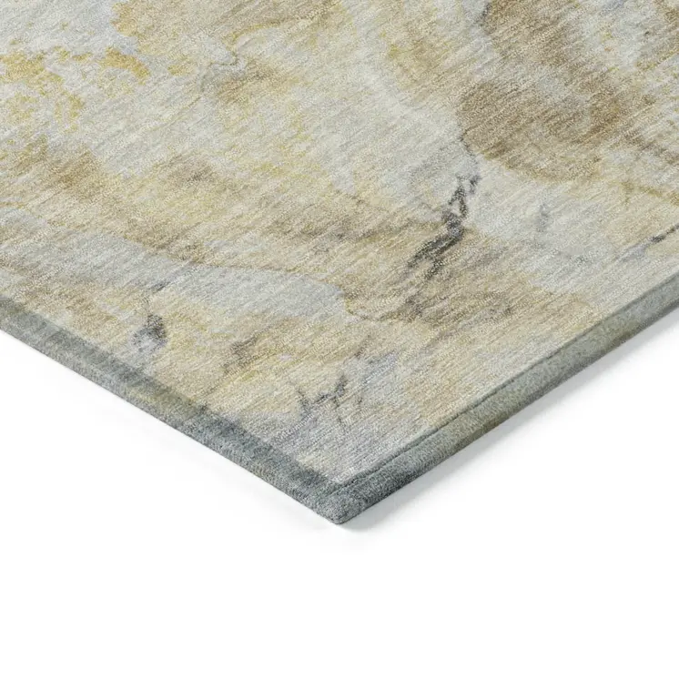 10' X 14' Gold And Silver Abstract Washable Indoor Outdoor Area Rug