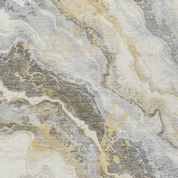 10' X 14' Gold And Silver Abstract Washable Indoor Outdoor Area Rug