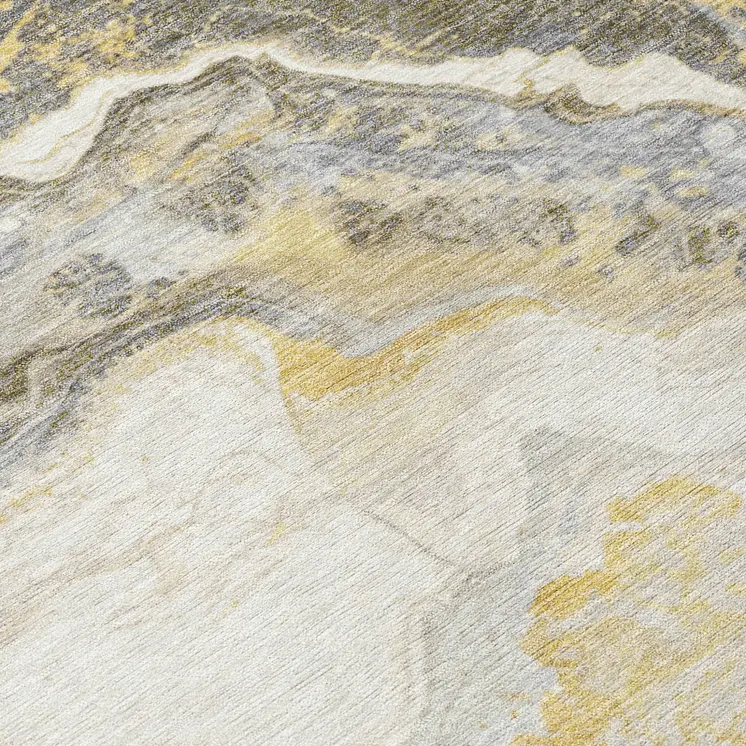 10' X 14' Gold And Silver Abstract Washable Indoor Outdoor Area Rug