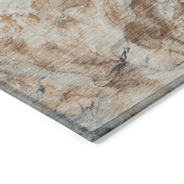 3' X 5' Silver And Copper Abstract Washable Indoor Outdoor Area Rug