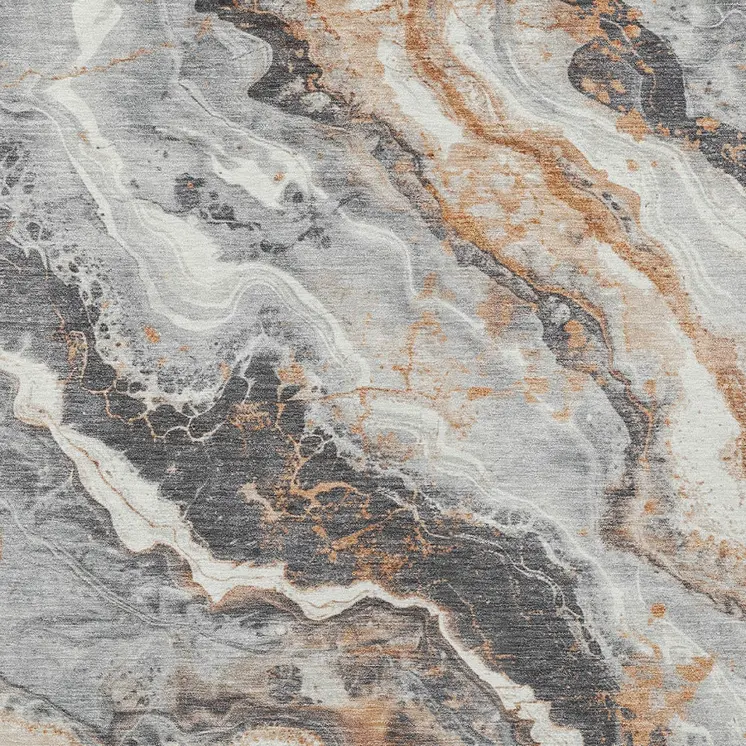 3' X 5' Silver And Copper Abstract Washable Indoor Outdoor Area Rug