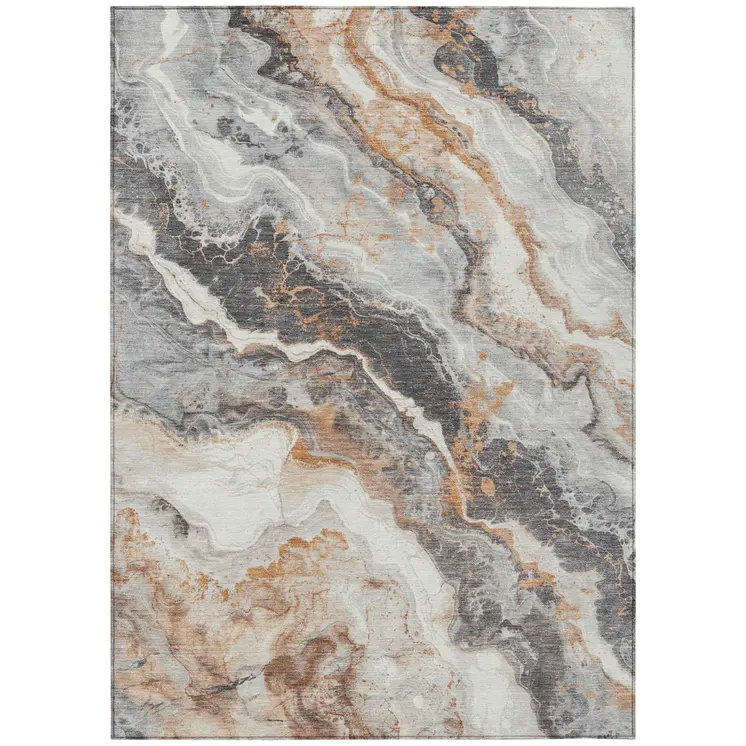 5' X 8' Silver And Copper Abstract Washable Indoor Outdoor Area Rug