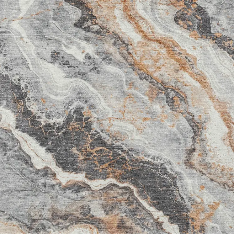 5' X 8' Silver And Copper Abstract Washable Indoor Outdoor Area Rug
